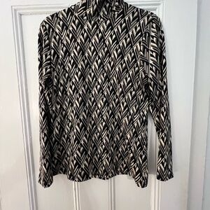 J. McLaughlin Black and Cream Patterned Top